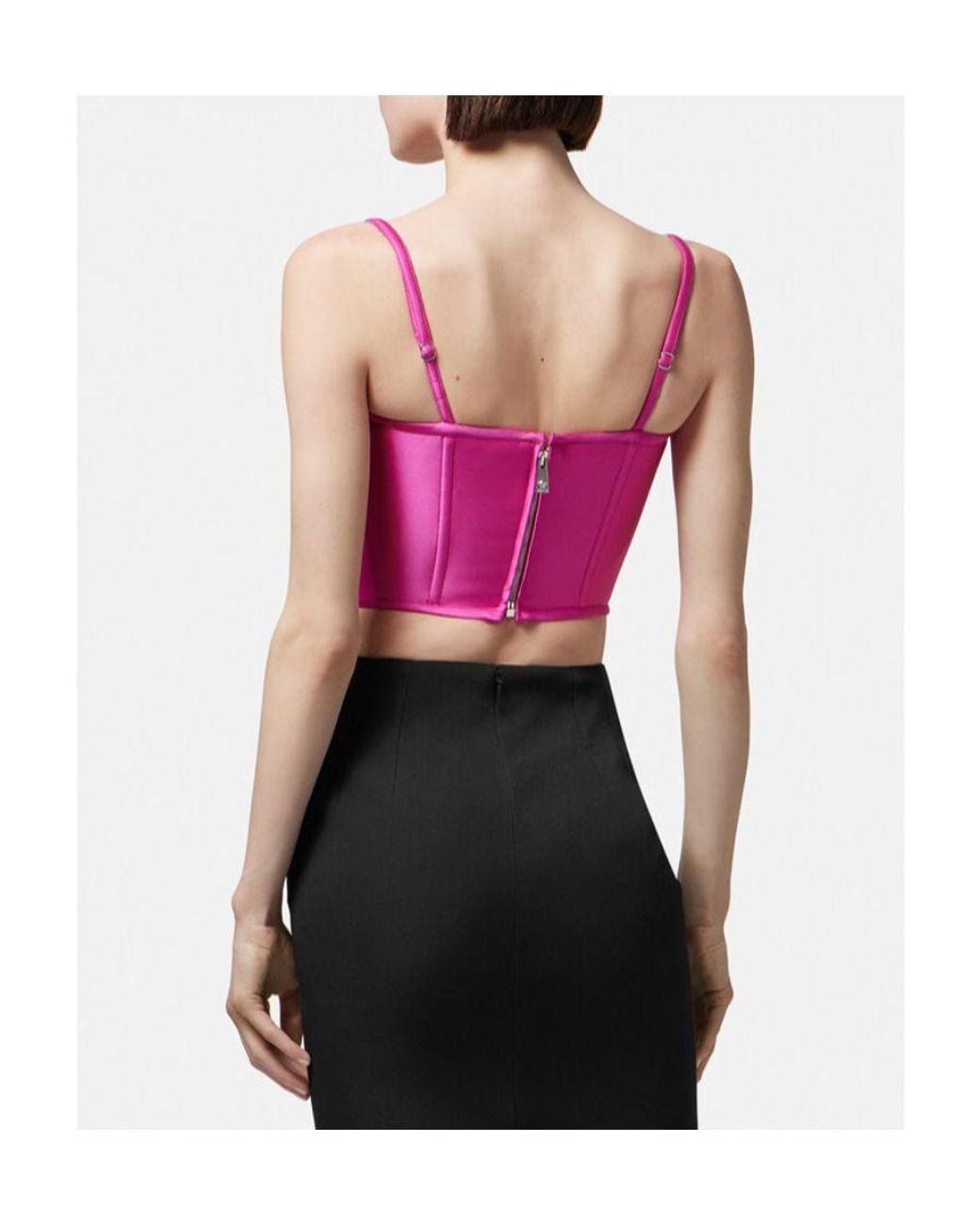 Versace Pink Medusa Motif Squared Neck Corset Top