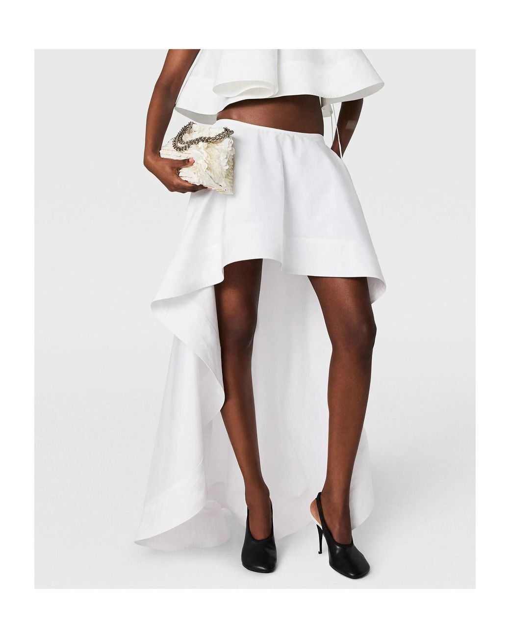 Stella McCartney White Ruffled-Overlay Midi Skirt