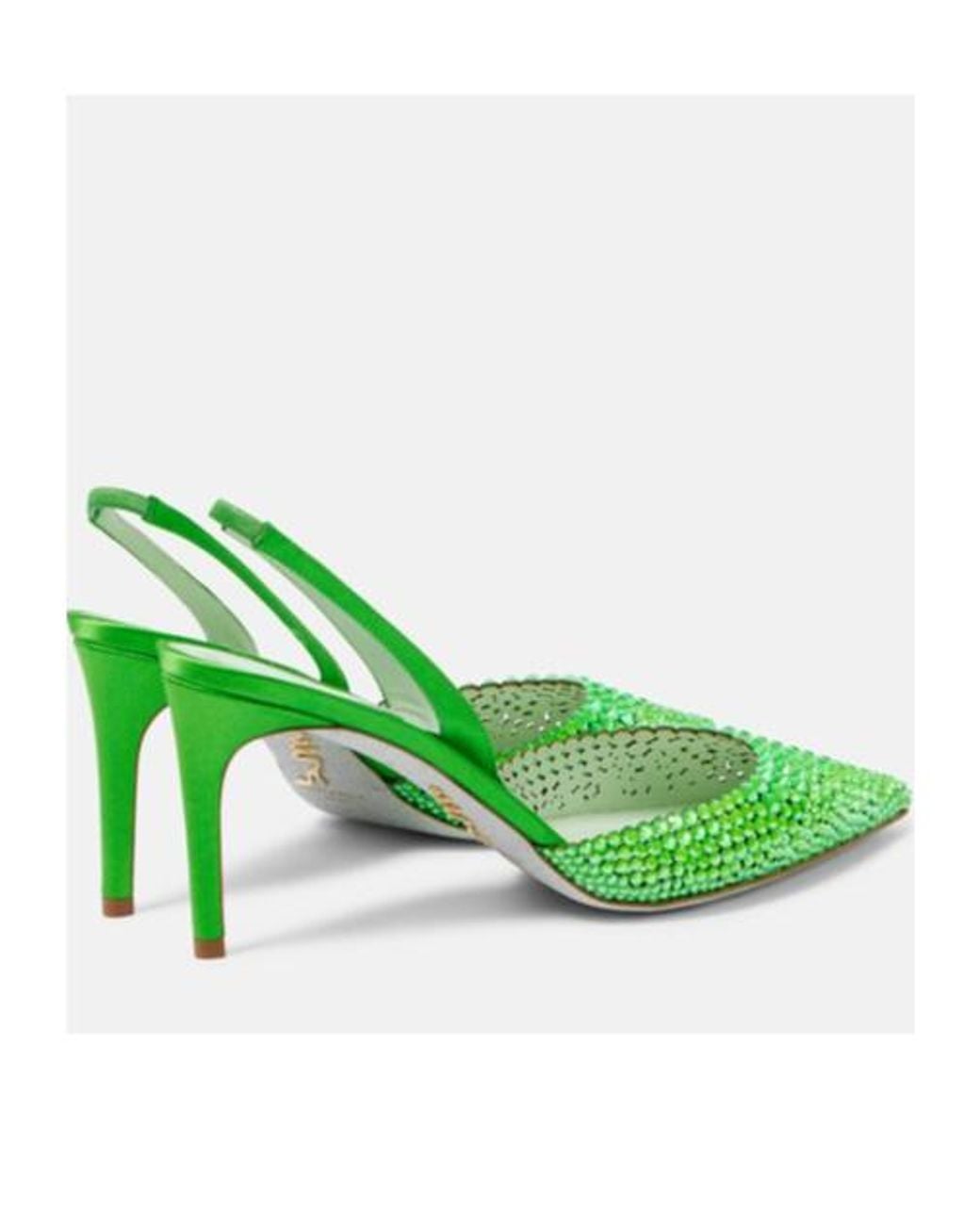 Rene Caovilla Green Embellished Satin Slingback Pumps