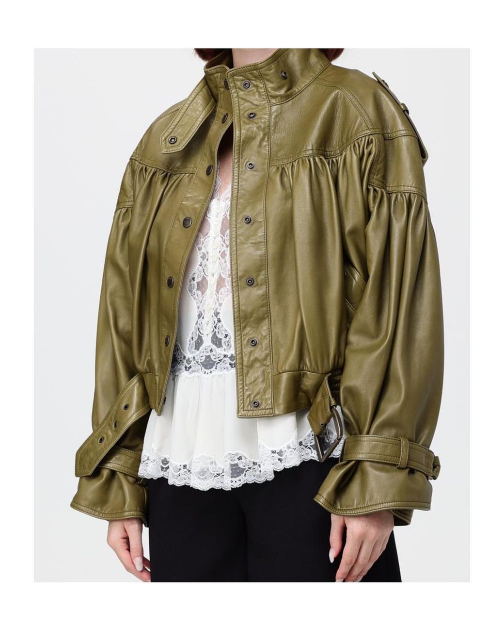 Chloé Green Chloé Gathered Belted Jacket