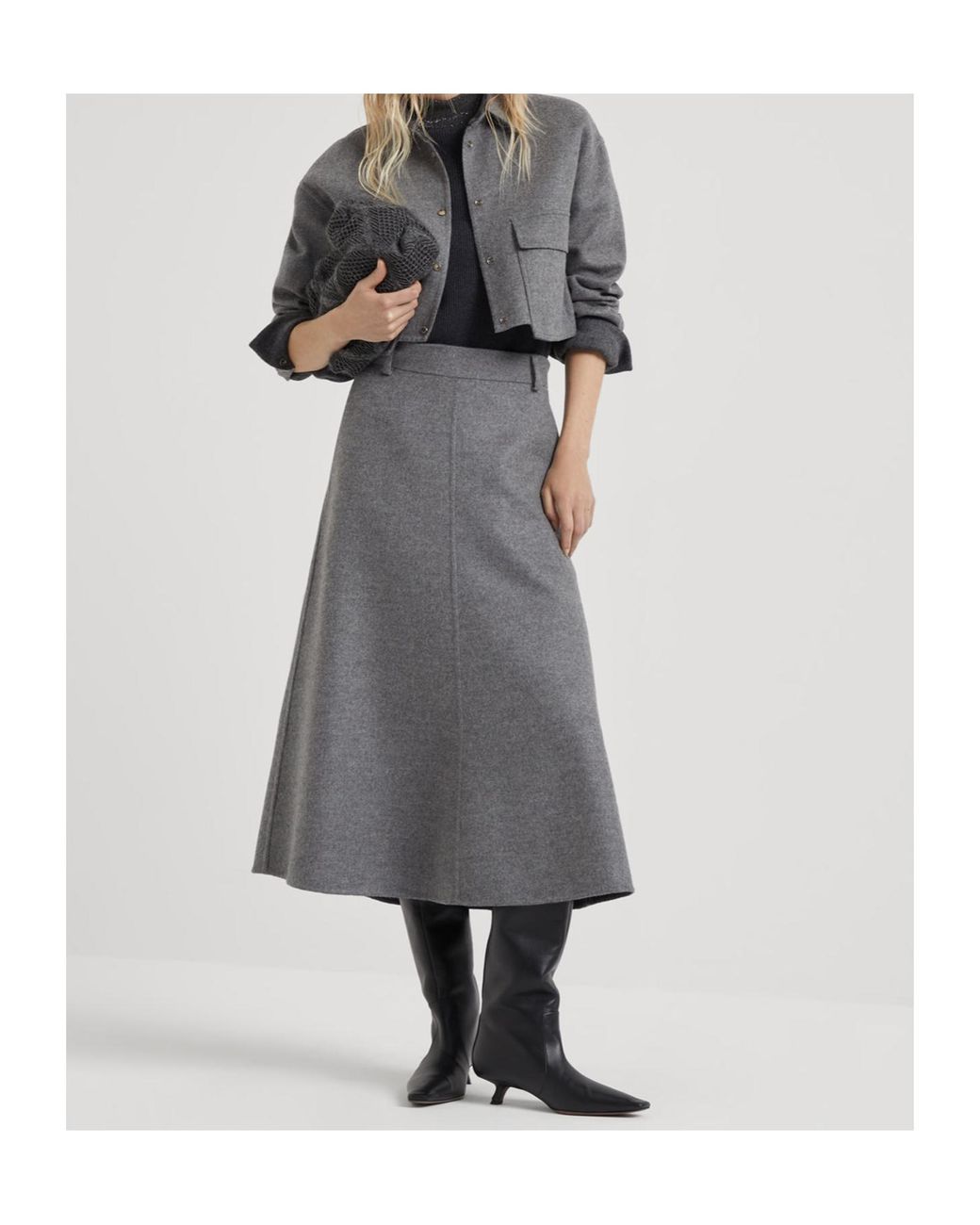 Brunello Cucinelli Gray Long Sleeved Cropped Shirt