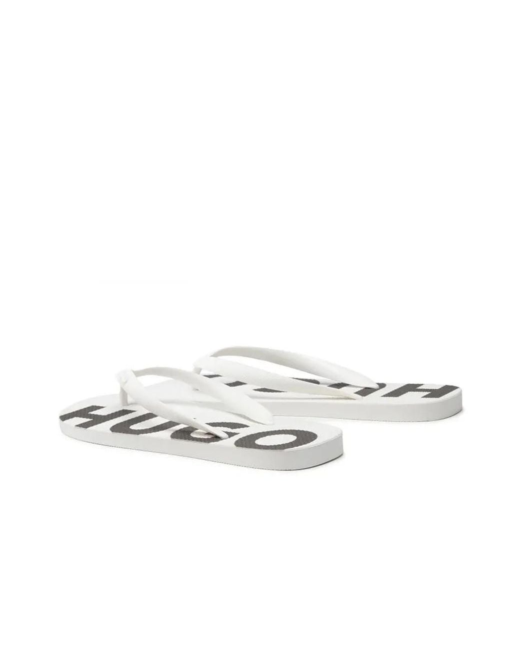 Boss White Round-Toe Flat Sandals for men