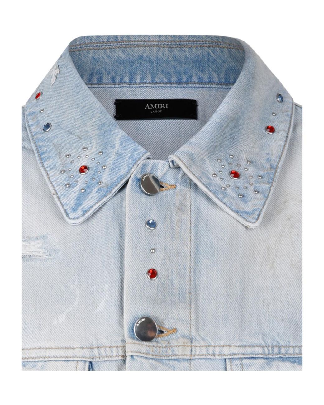Amiri Blue Studded Distressed Denim Jacket for men
