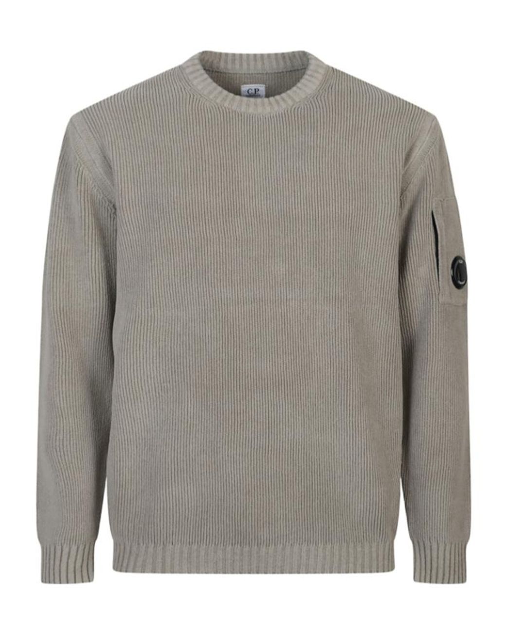 C P Company Gray Ribbed Knit Sweater for men