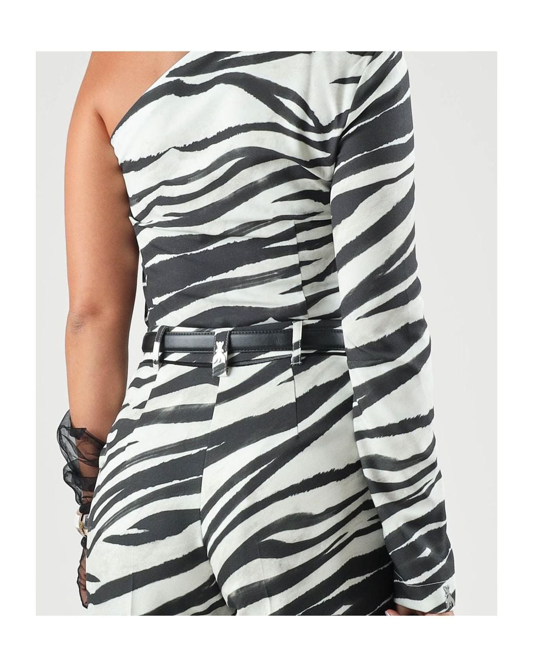 Patrizia Pepe White One-Shoulder Zebra-Print Bodysuit