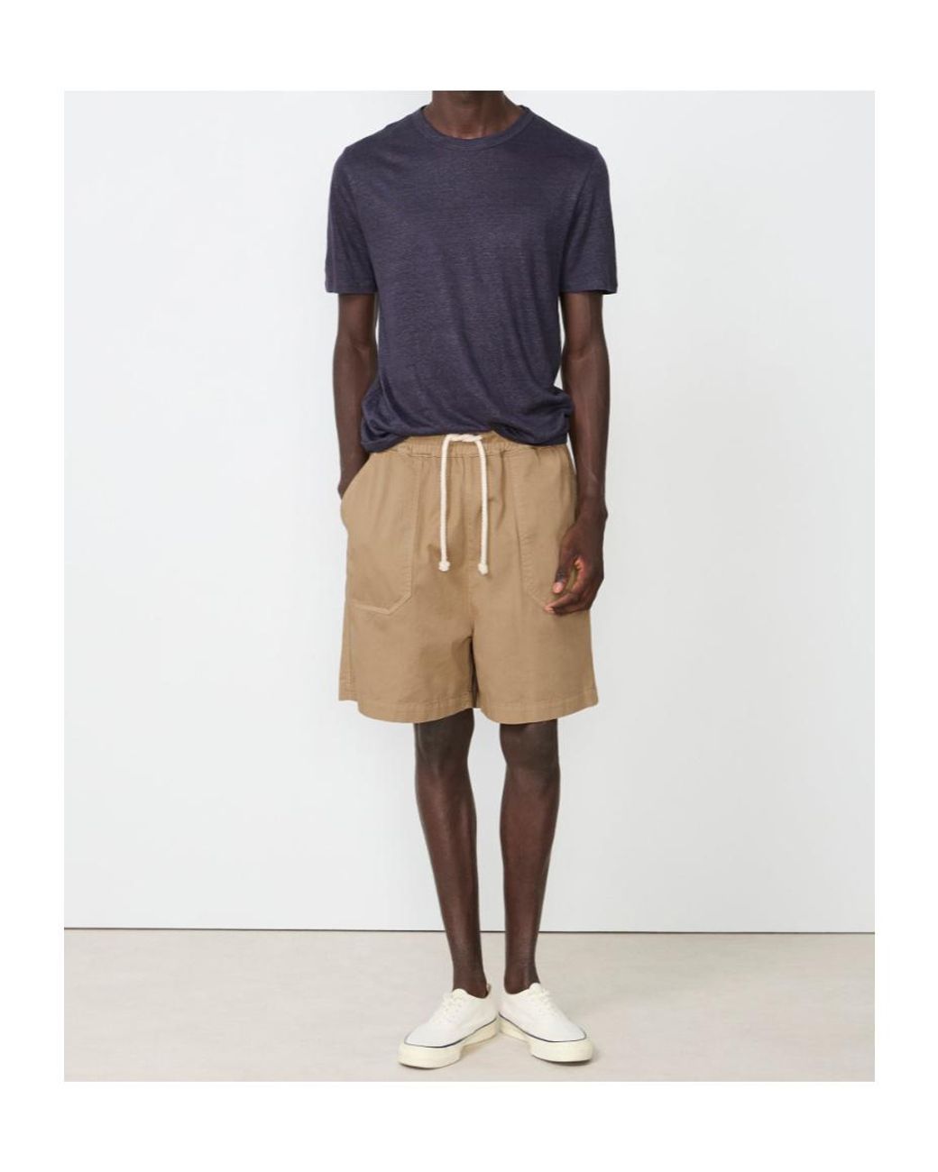Officine Generale Blue Officine Générale Garment-Dyed Linen T-Shirt for men
