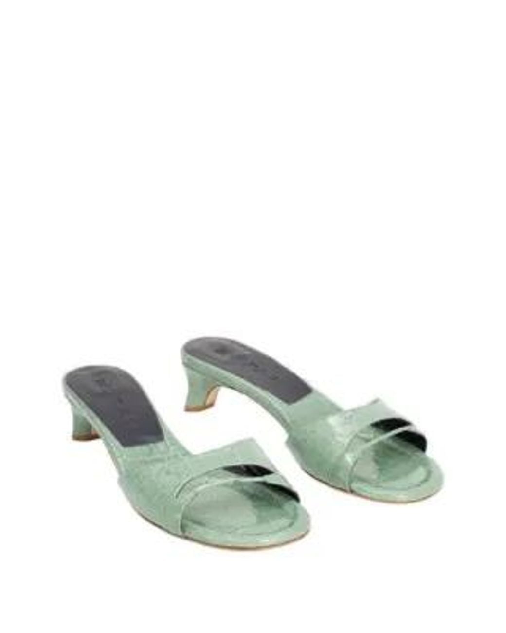 By Far Green Simple Embossed Mules