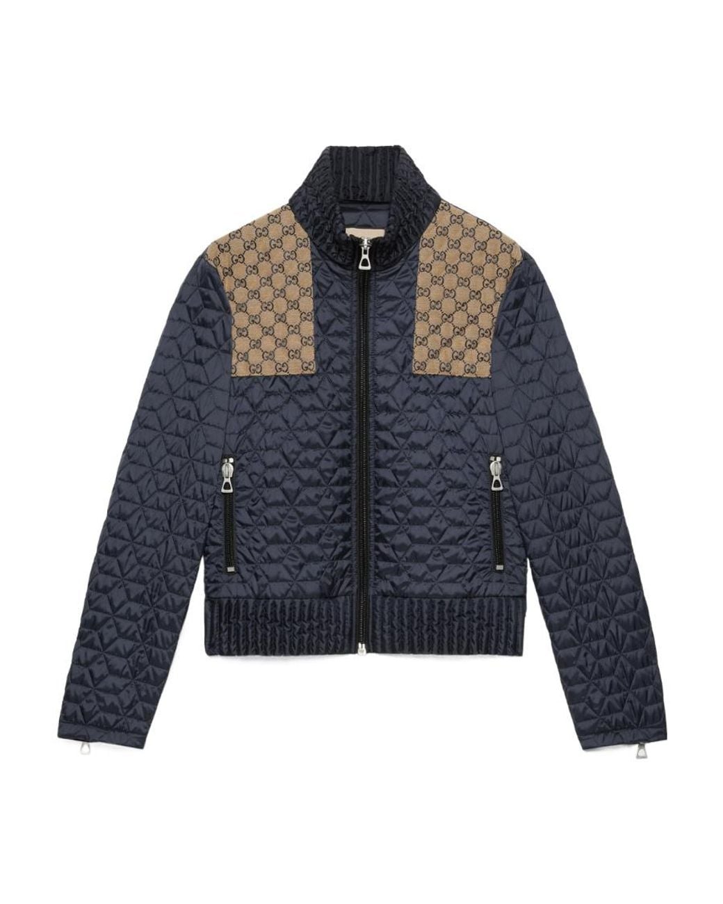 Gucci Blue Quilted Gg-Detail Jacket for men