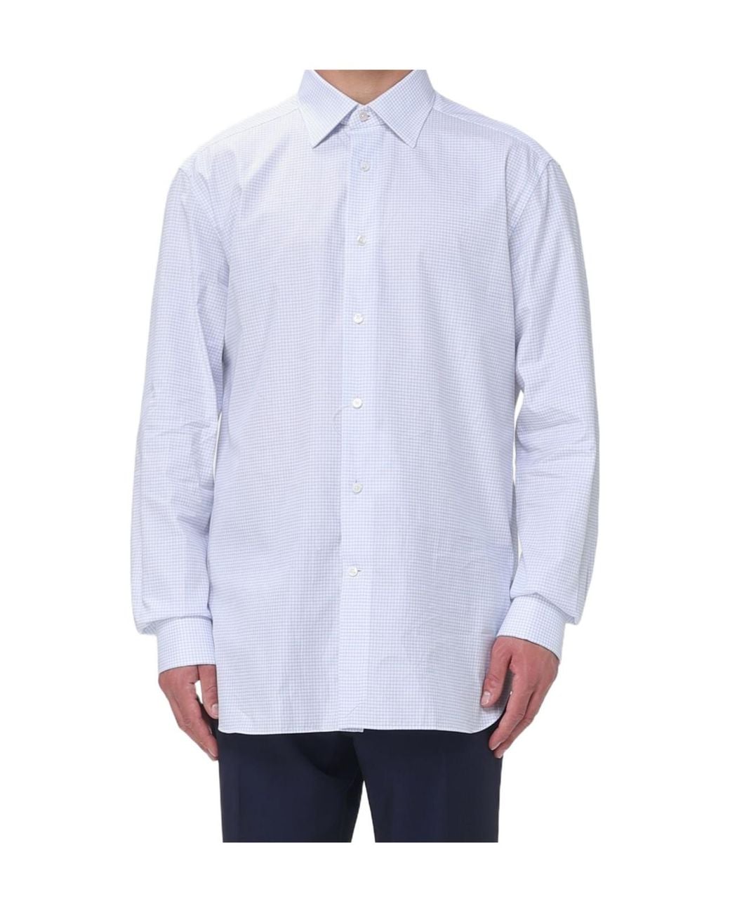 Zegna Blue Check Poplin Shirt for men