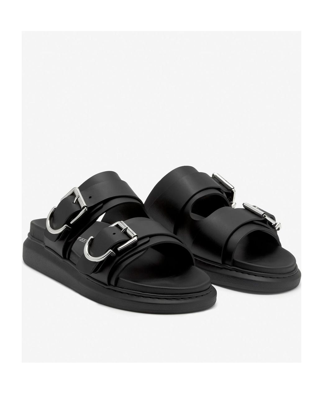 McQueen Black Hybrid Double Buckled Sandals for men