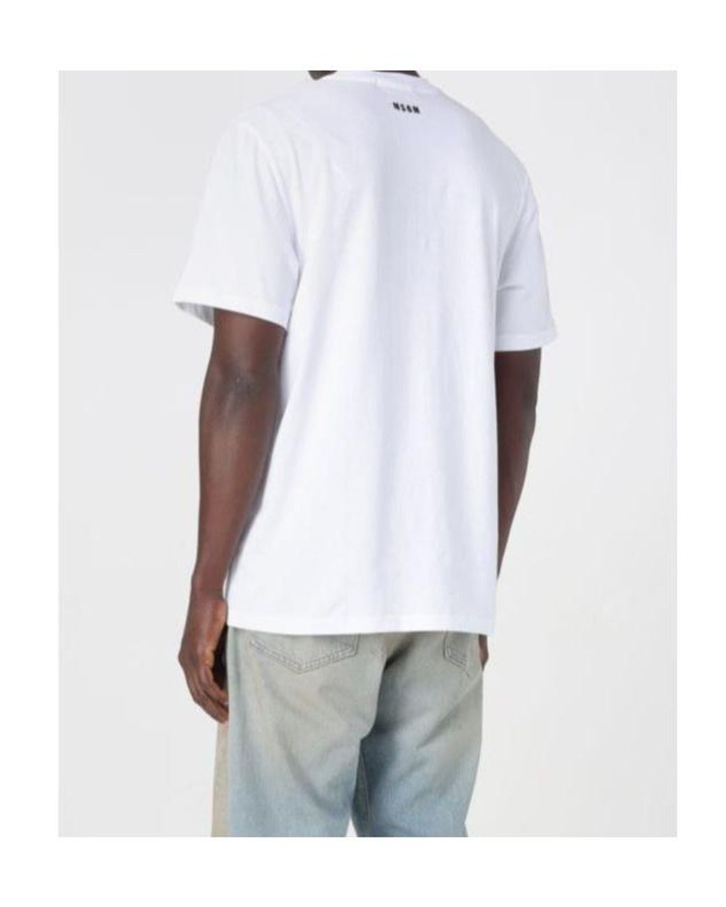 MSGM White Logo Printed Crewneck T-Shirt for men
