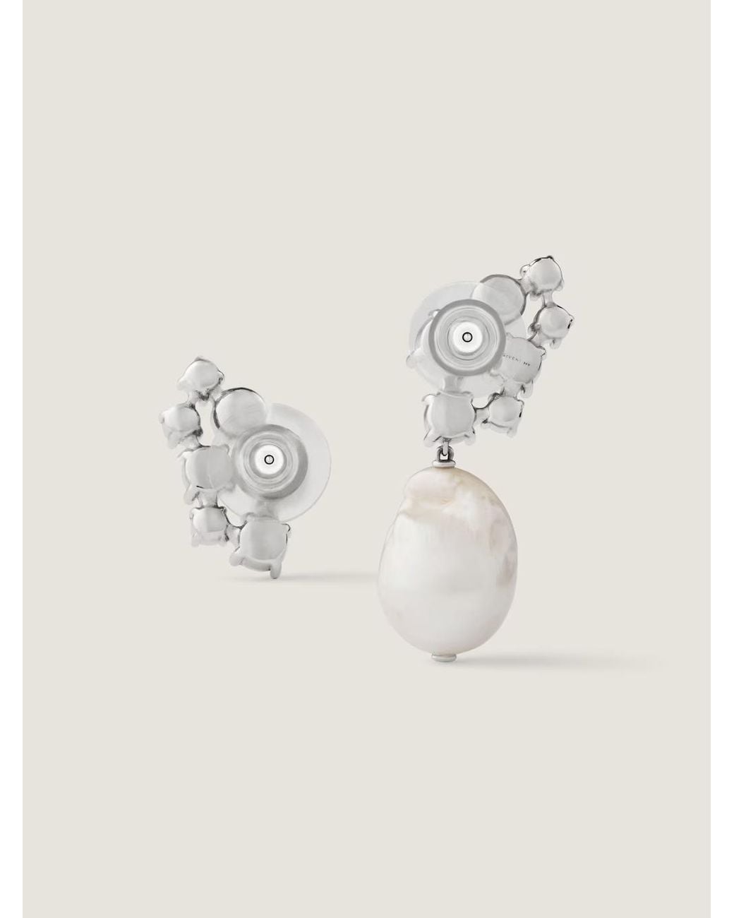 Givenchy White Crystal Pearl Asymmetric Earrings