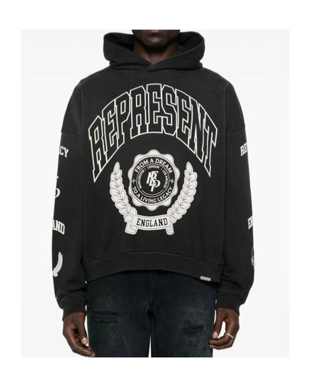 Represent Black Graphic Printed Long Sleeved Hoodie for men