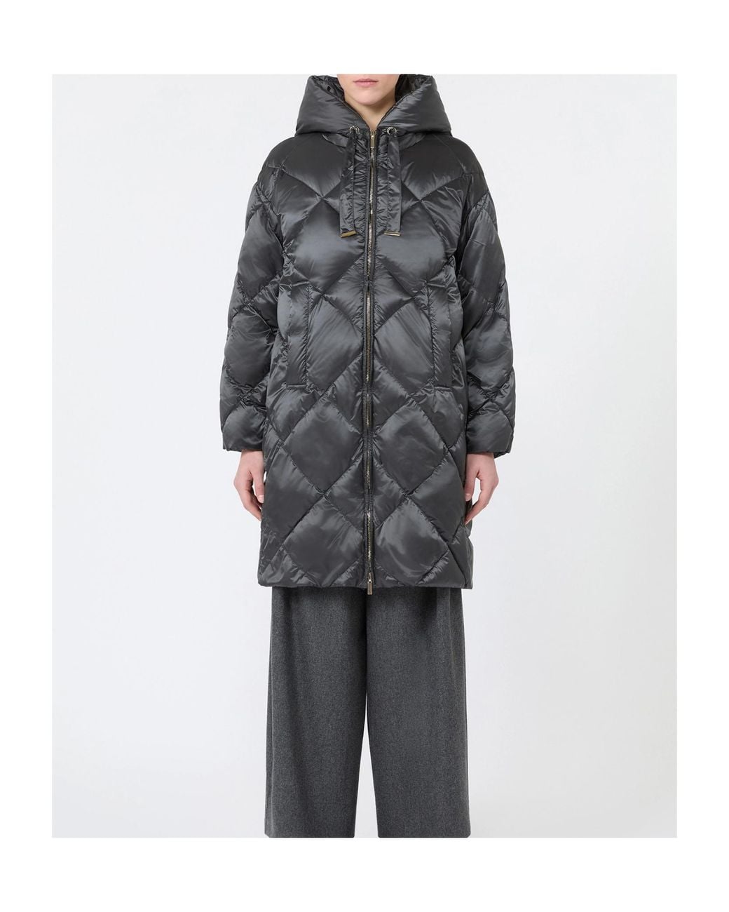 Max Mara Gray Midi Puffer Jacket With Hood