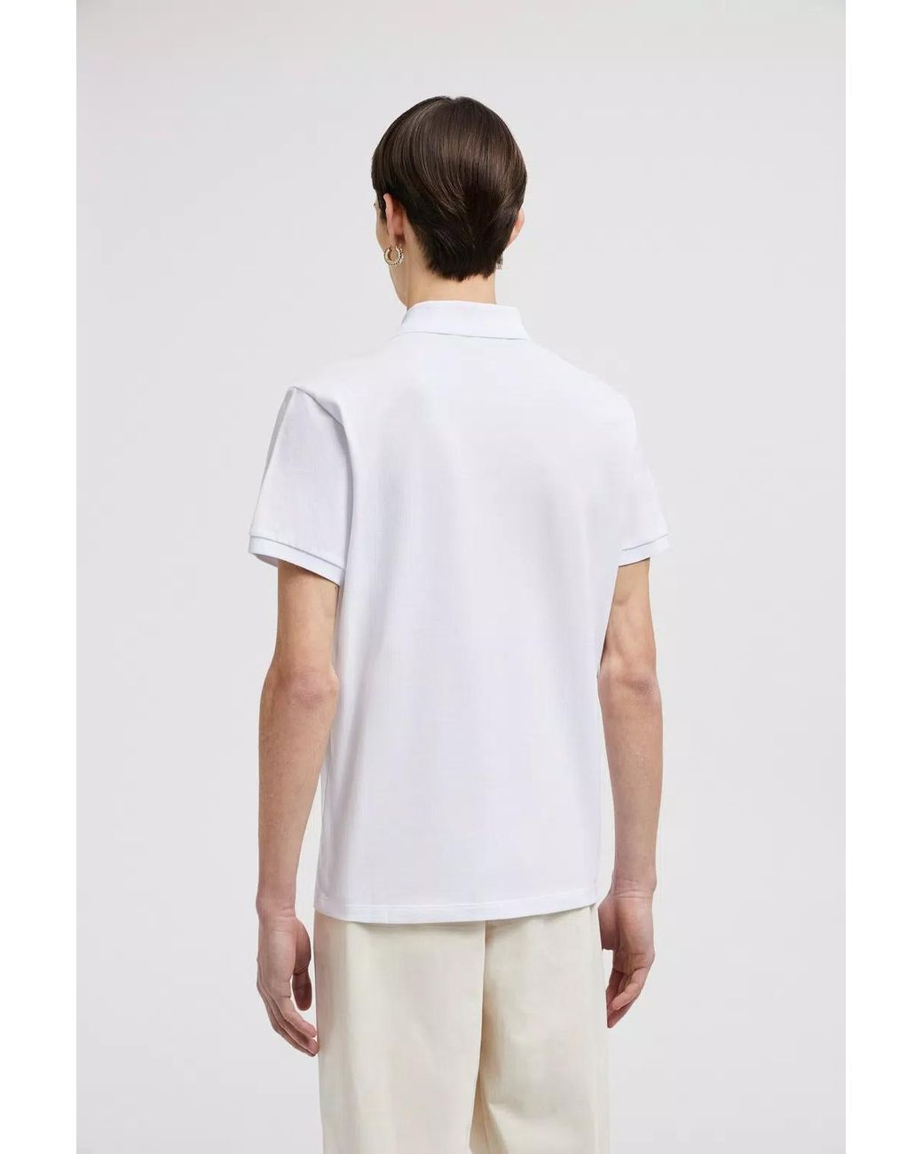 Moncler White Logo Patch Polo Shirt for men