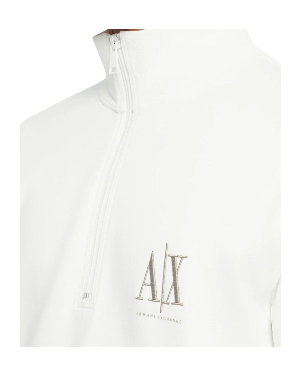 ARMANI EXCHANGE White Logo-Embroidered Quarter-Zip Sweater for men