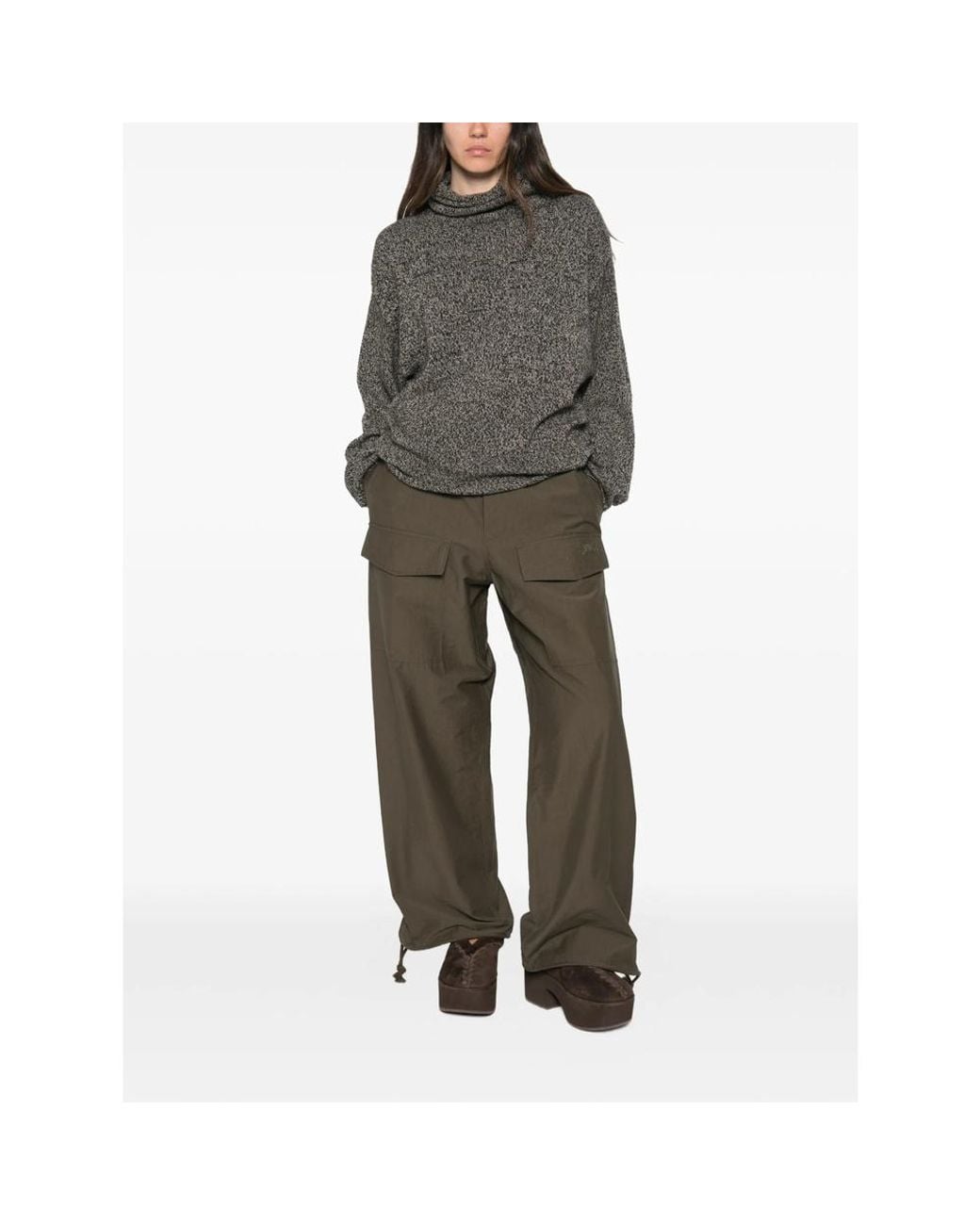 Baserange Gray Long-Sleeve High-Neck Knit Top