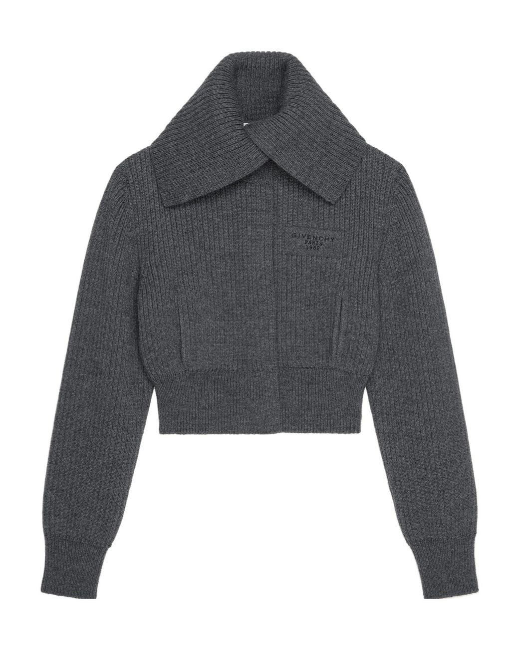 Givenchy Gray Maxi Stand-Up Collar Knitted Jacket