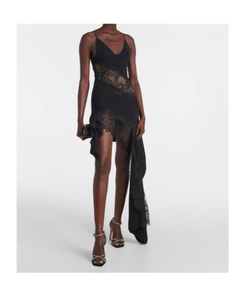 David Koma Black Asymmetric Lace-Trimmed Minidress