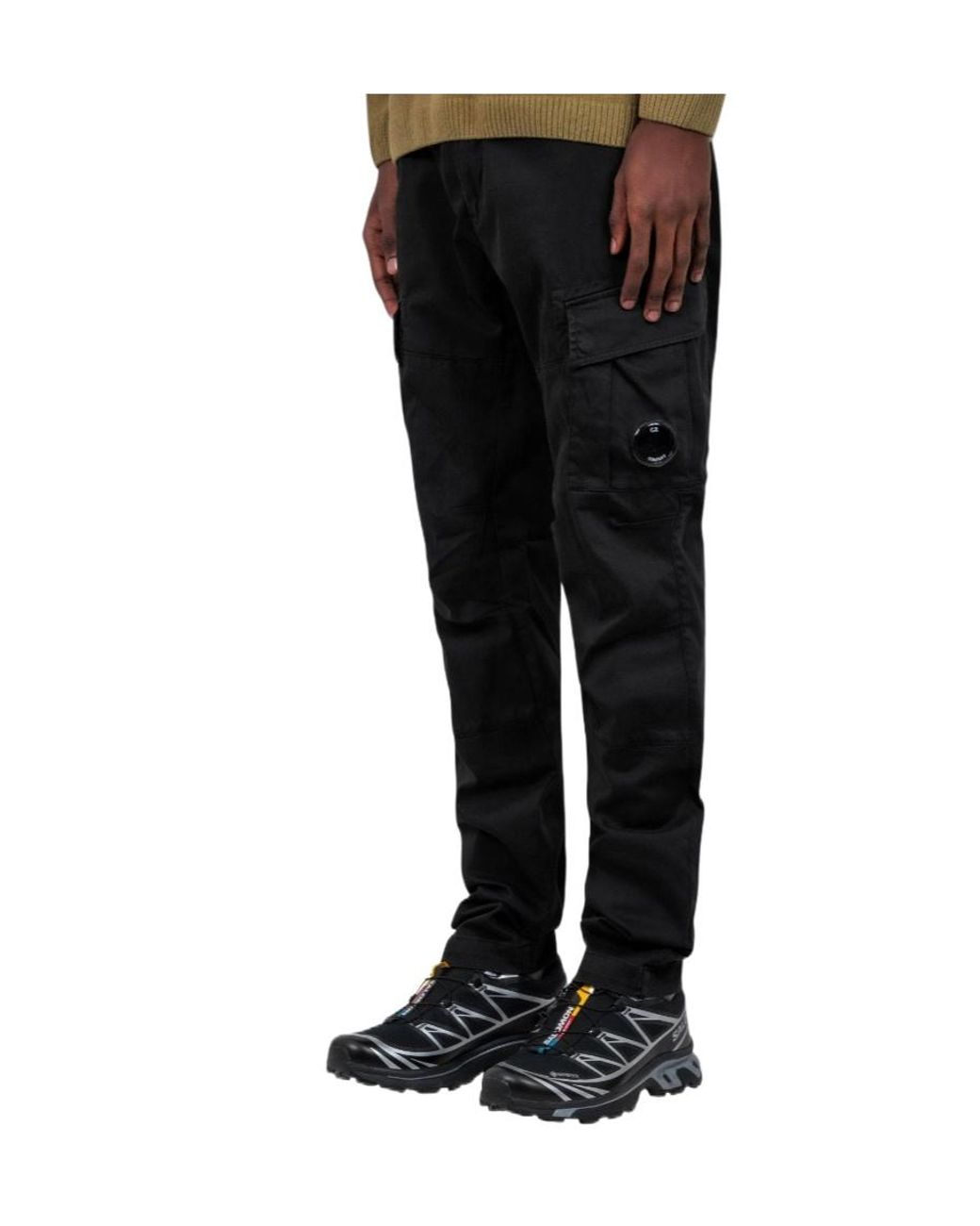 C P Company Black Satin Cargo Pants for men