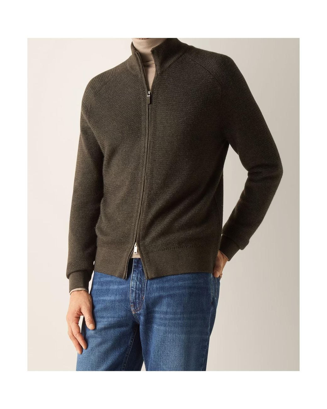 Zegna Brown Dark And Dark Cashseta Full Zip Cardigan for men