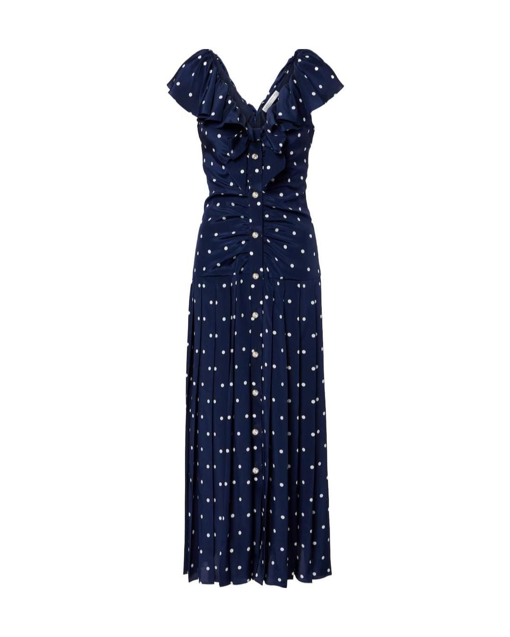 Alessandra Rich Blue Polka-Dot Ruffled Silk Midi Dress