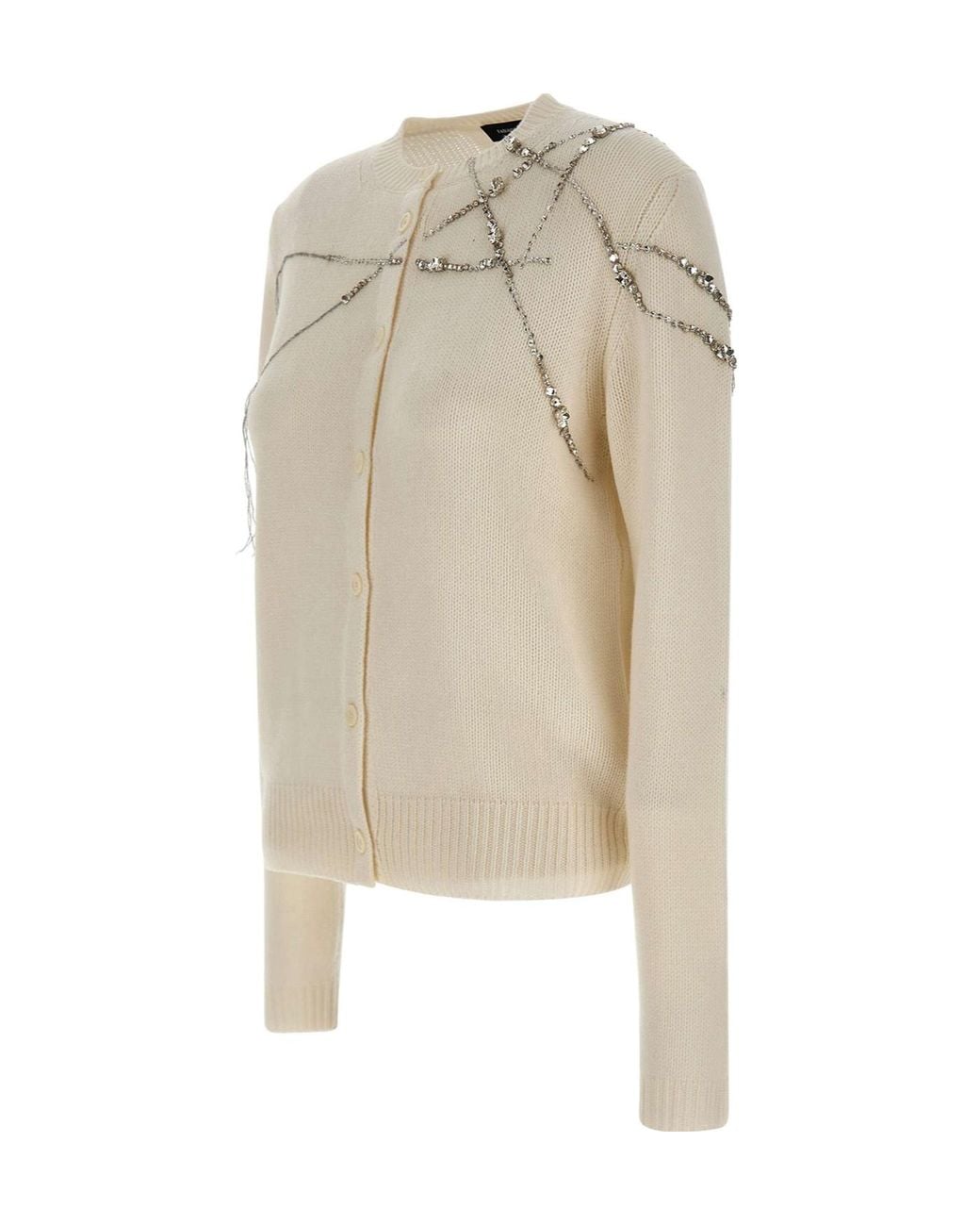 Fabiana Filippi Natural Rhinestone Embellished Cardigan