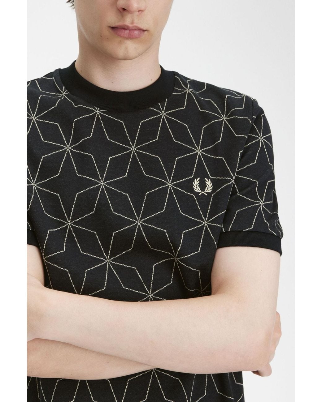 Fred Perry Black Geometric Pattern T-Shirt for men