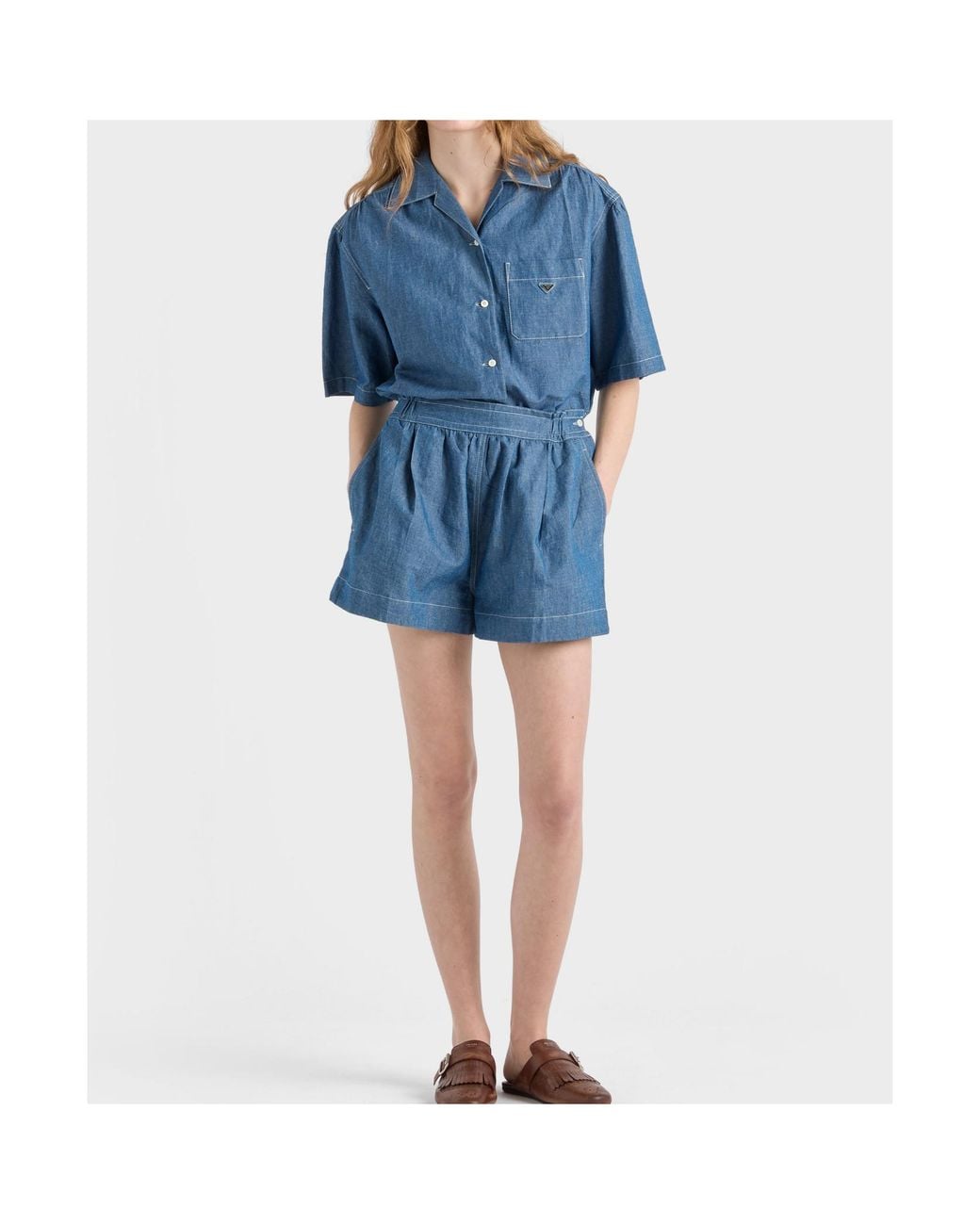 Prada Blue Cotton And Linen Denim Detachable Playsuit