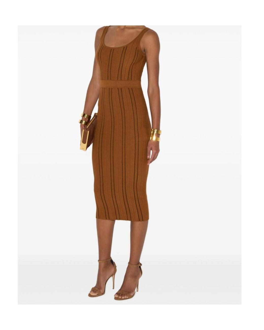 Elisabetta Franchi Brown Origami Knitted Dress