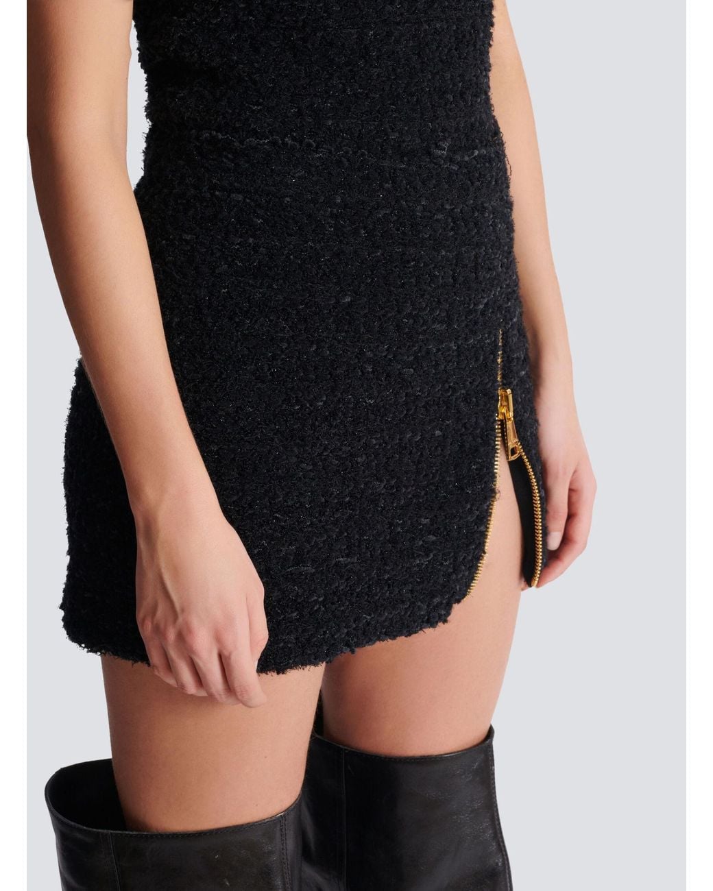 Balmain Black Short Zipped Tweed Skirt