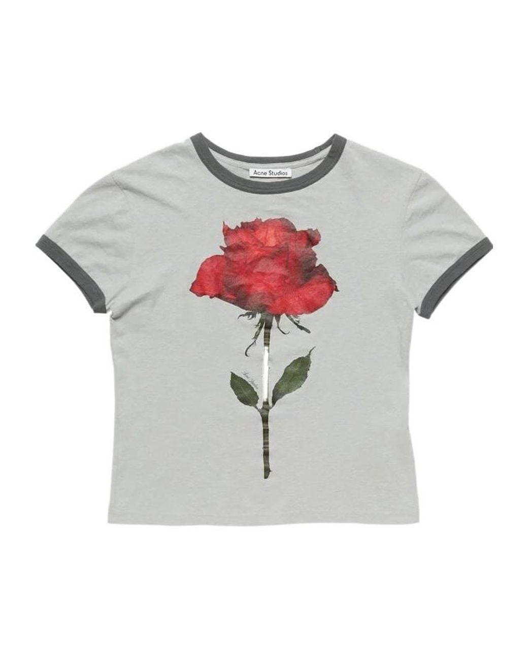 Acne Gray Rose-Print Ringer T-Shirt