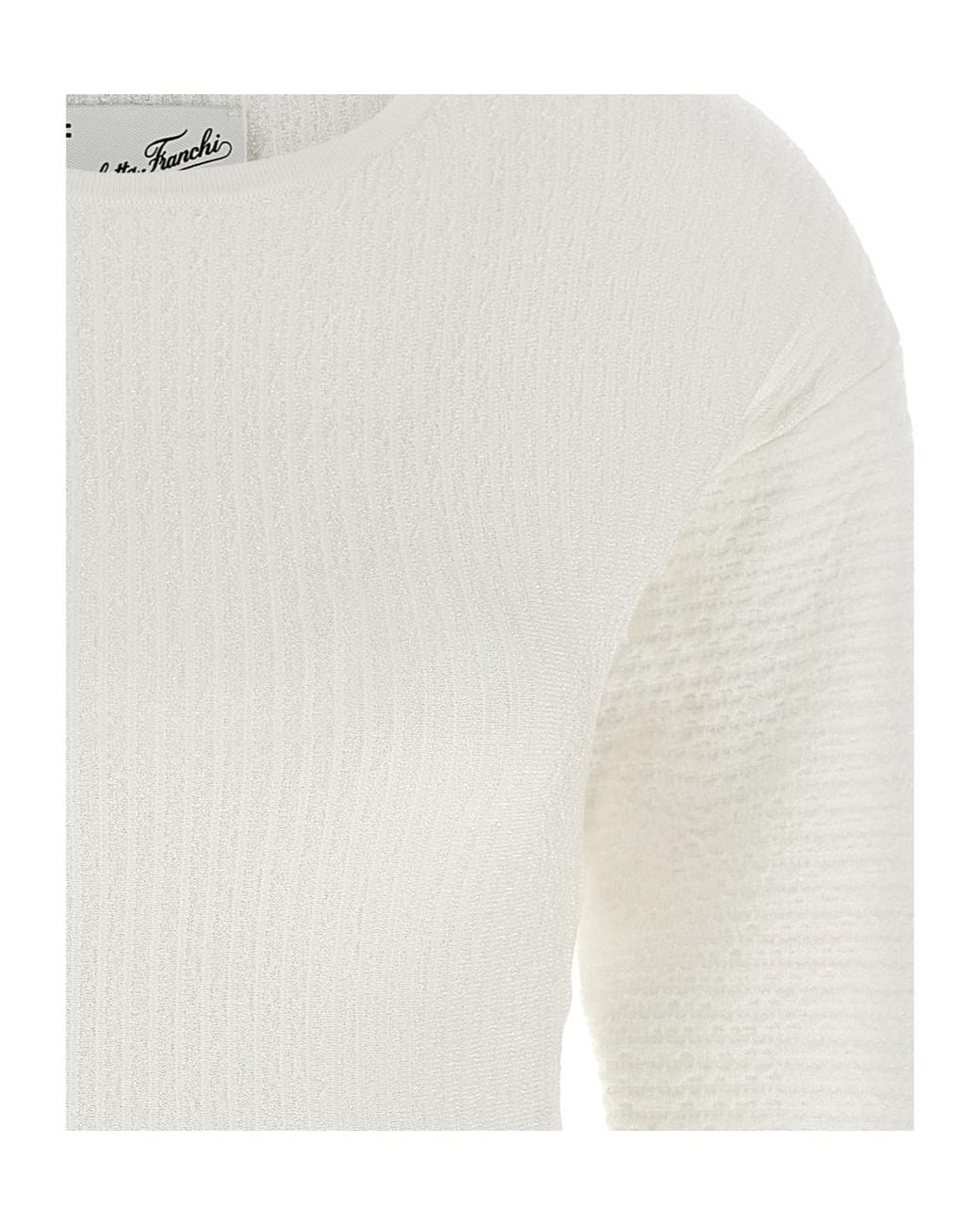 Elisabetta Franchi White Ribbed Pleated Knitted Dress