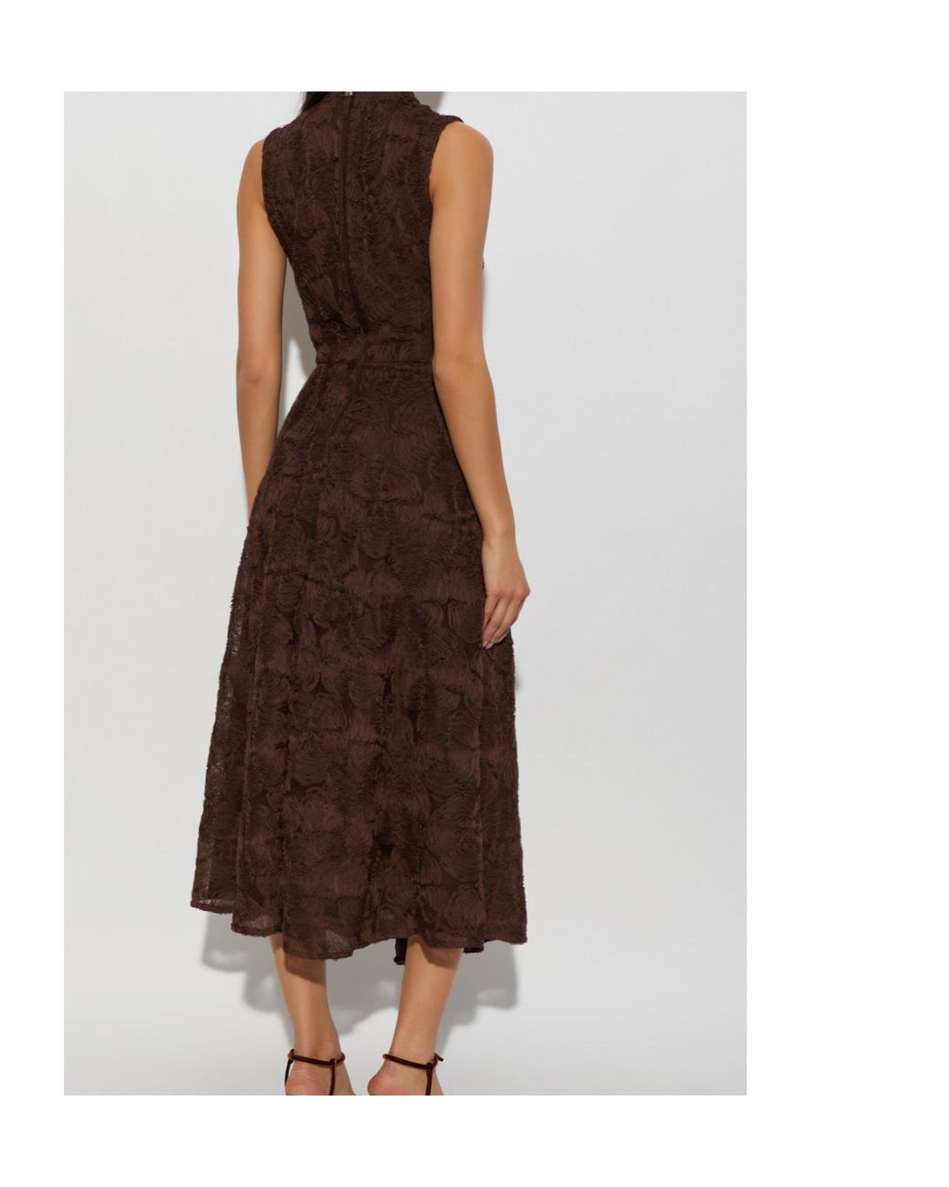 ROTATE BIRGER CHRISTENSEN Brown Floral-Jacquard Sleeveless Midi Dress