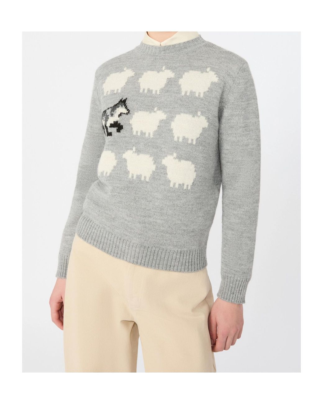 Weekend by Maxmara Gray Flock Intarsia Knitted Sweater