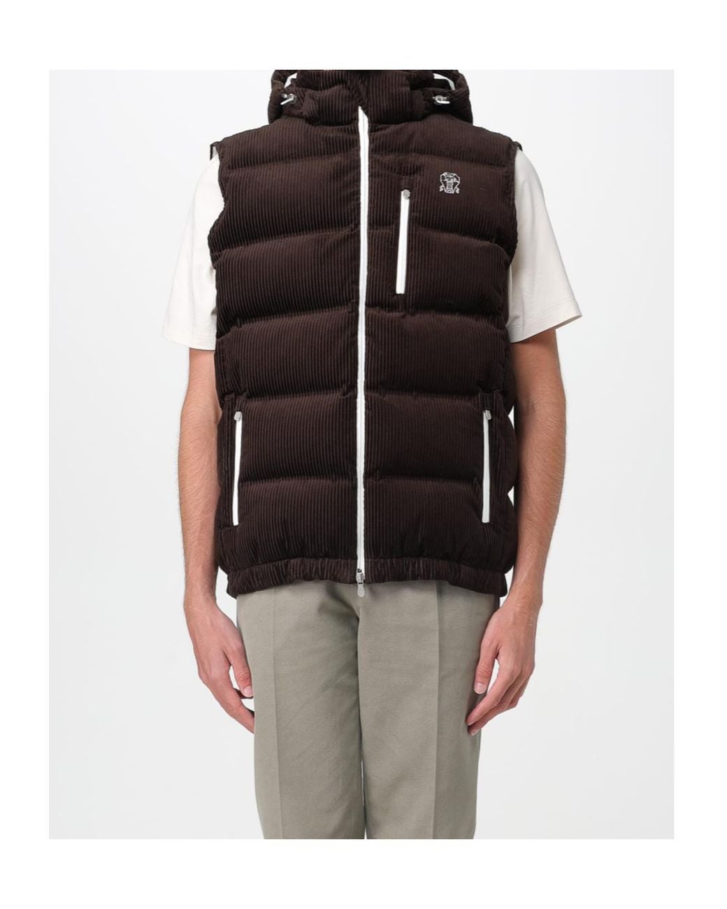 Brunello Cucinelli Black Cotton Corduroy Down Ski Vest for men