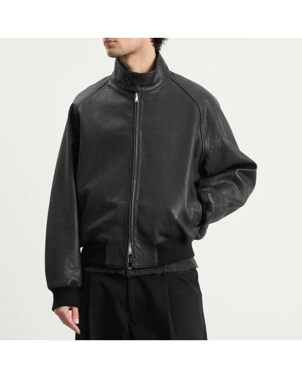 Studio Nicholson Black Stand-Collar Leather Jacket