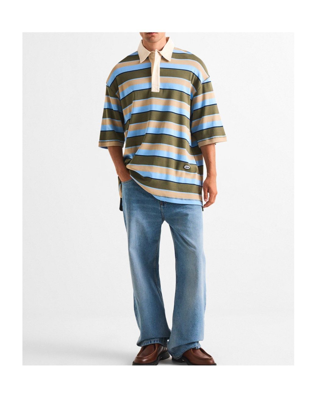 AMI Blue Loose Short-Sleeve Polo Shirt for men