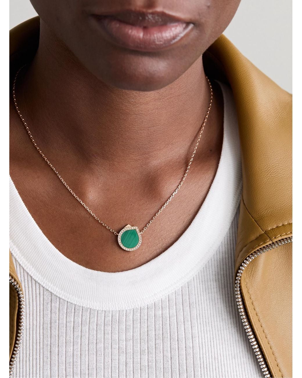 Repossi Metallic 18-Karat Rose, Malachite And Diamond Necklace