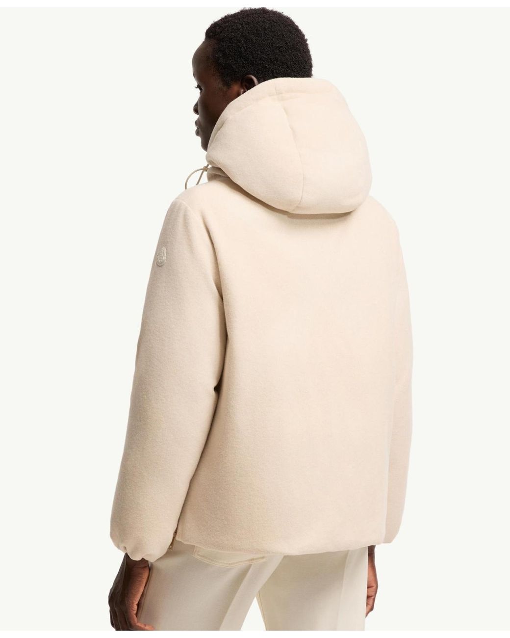 Moncler Natural Vivante Hooded Wool Cashmere Short Down Jacket