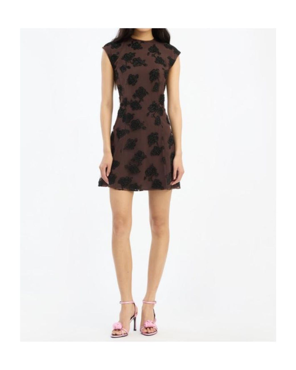 ROTATE BIRGER CHRISTENSEN Black Floral-Motif Mini Dress