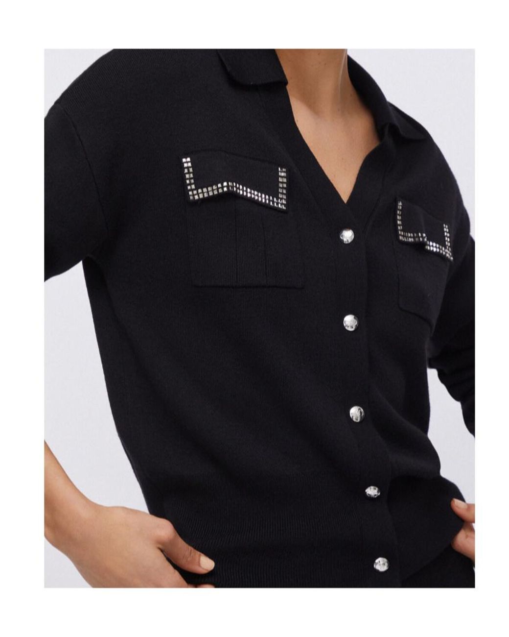 Liu Jo Black Appliqued-Pocket Cardigan