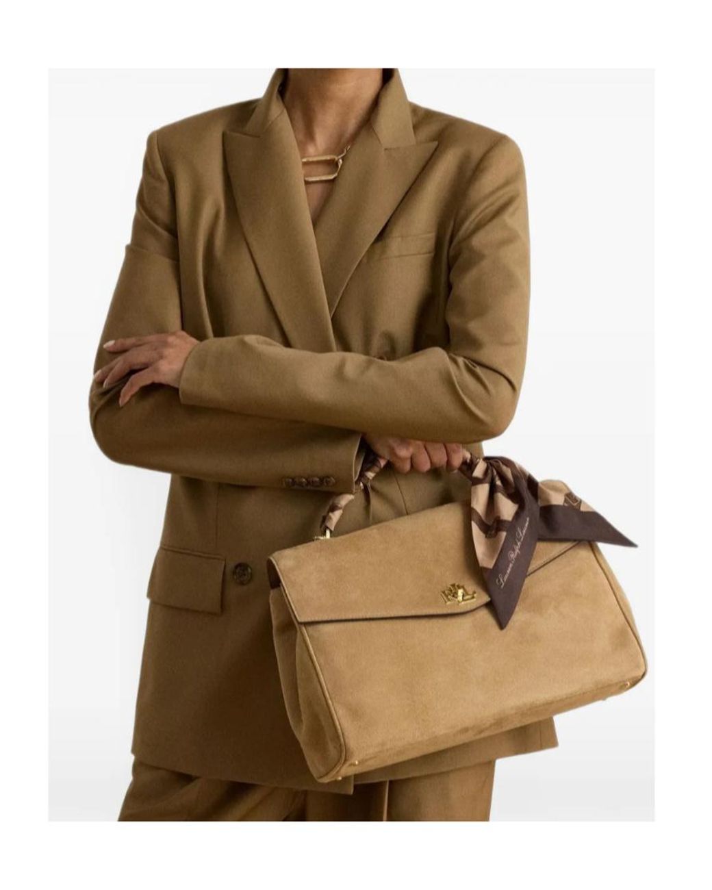 Ralph Lauren Brown Small Farrah Suede Tote Bag