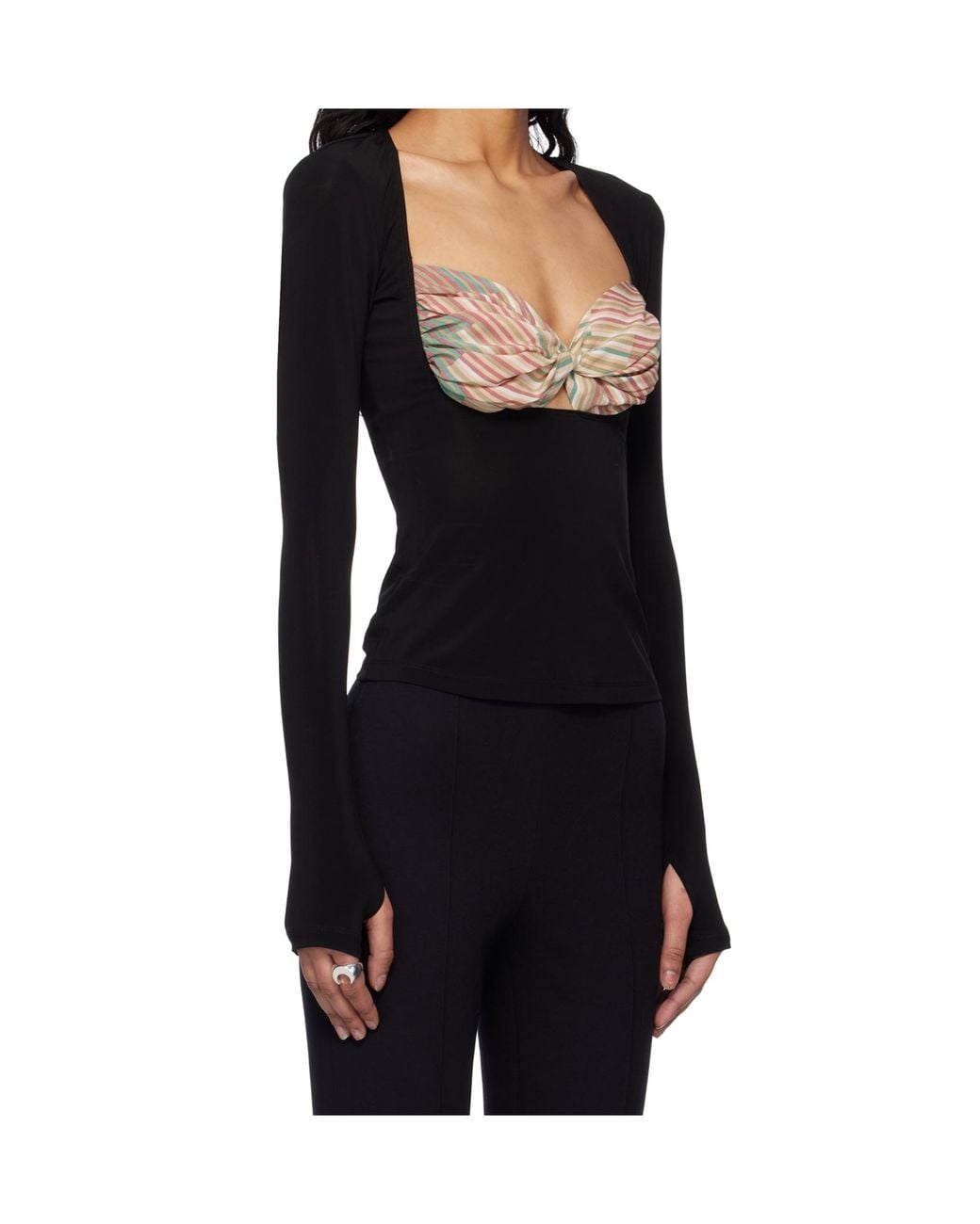 MARINE SERRE Black Scarf Detailed Long-Sleeved Blouse