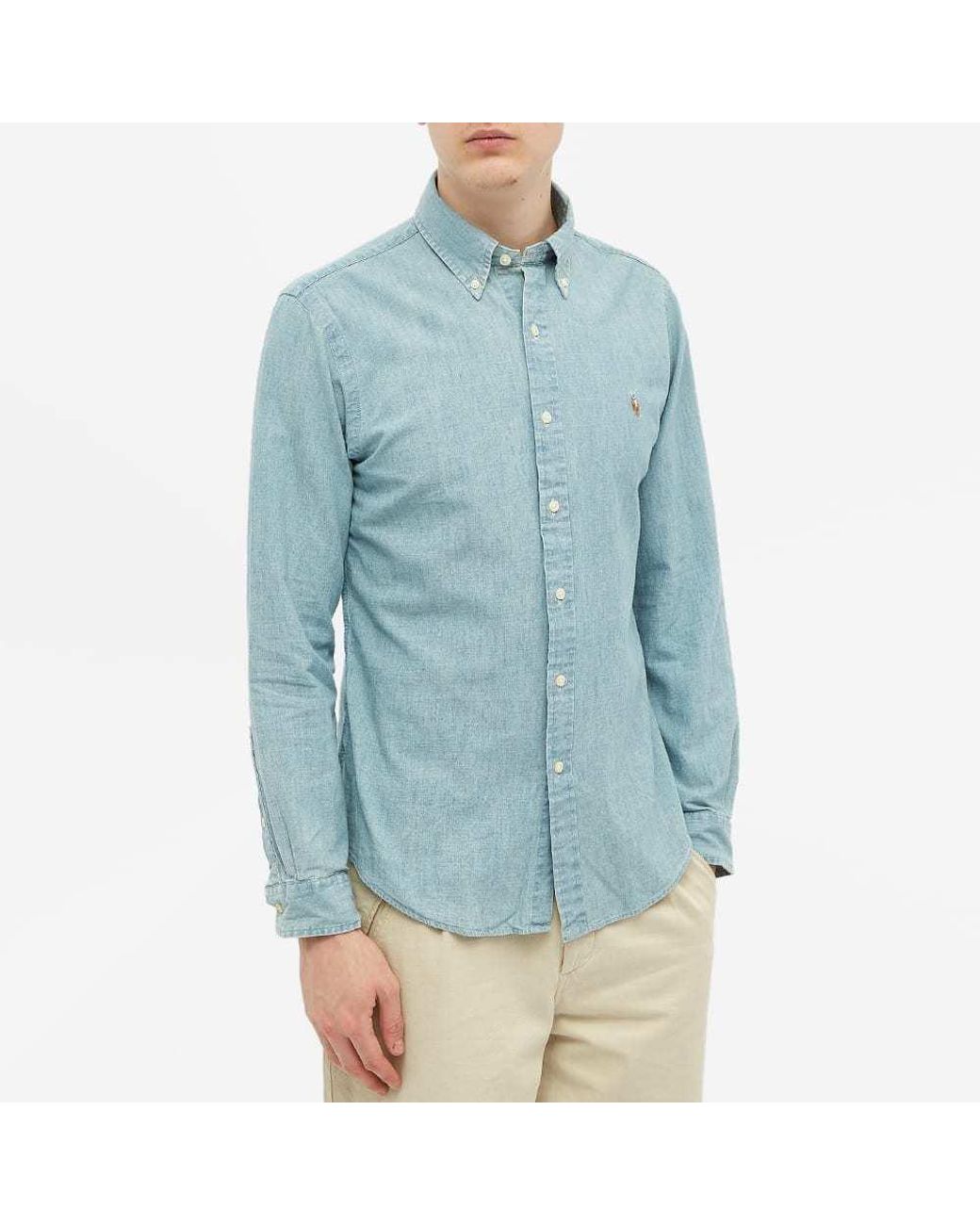 Polo Ralph Lauren Blue Pony Embroidered Curved Hem Shirt for men
