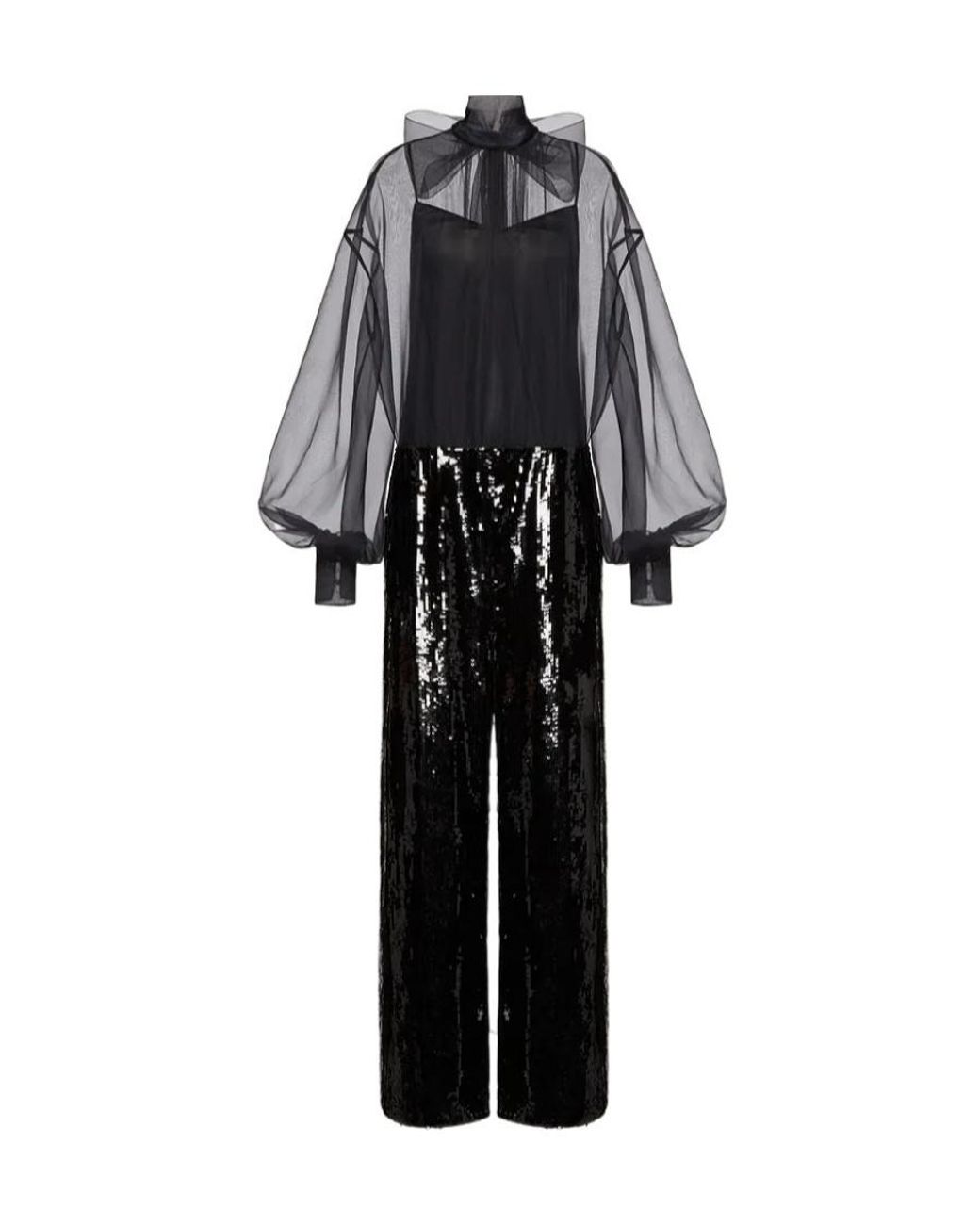 Valentino Black Bow-Trimmed Long-Sleeved Jumpsuit