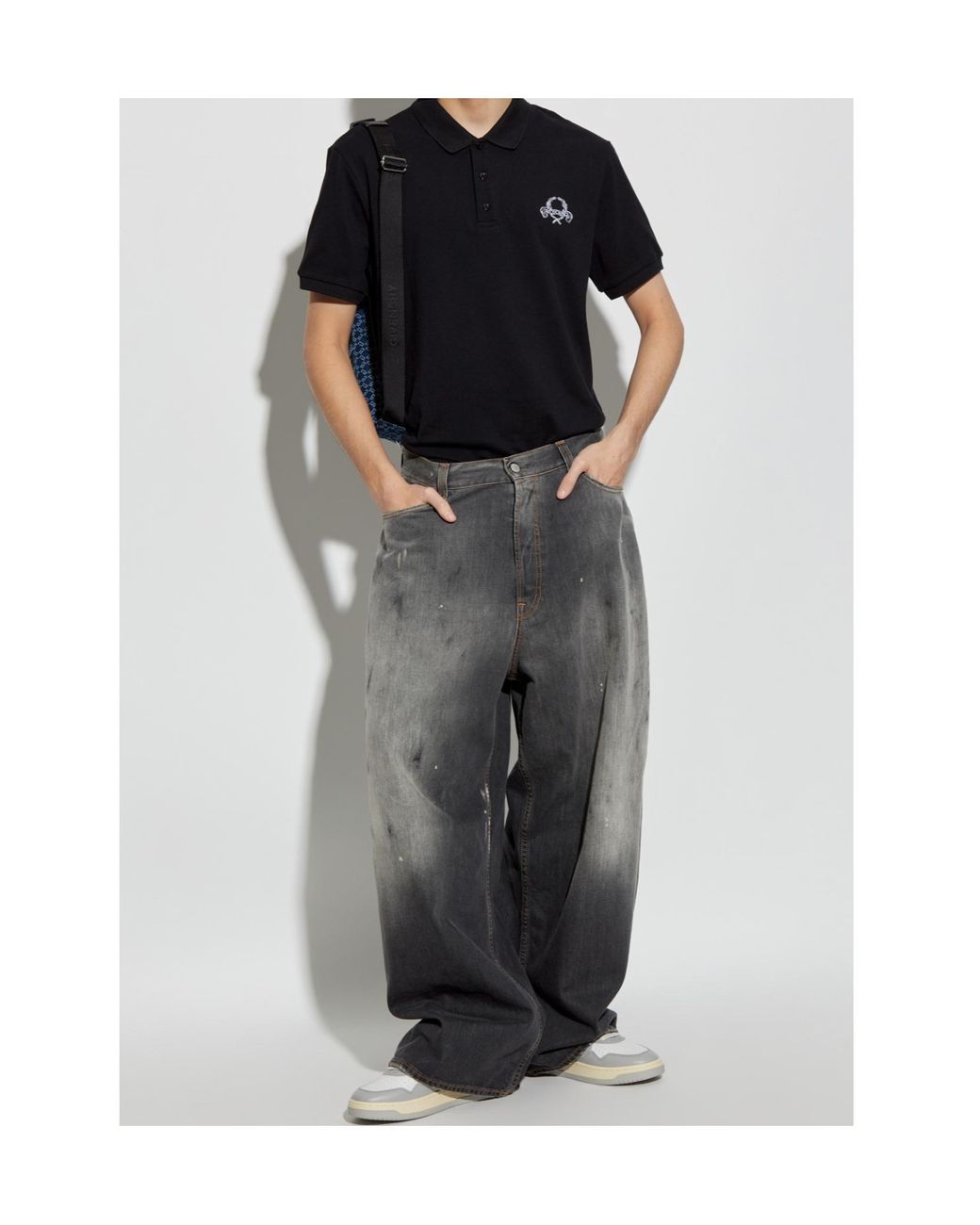 Moschino Black Laurel Embroidered Polo Shirt for men