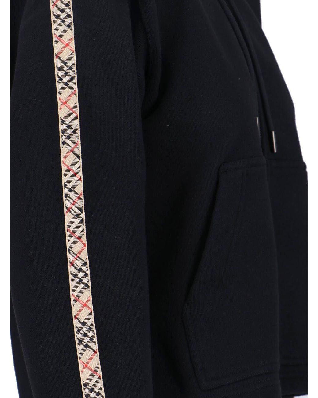 Burberry Black Check Trim Zip-Up Hoodie