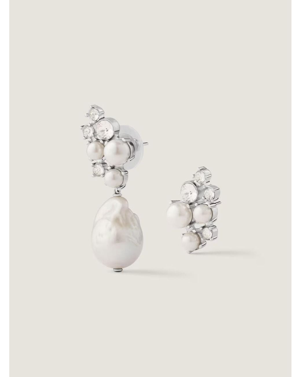 Givenchy White Crystal Pearl Asymmetric Earrings
