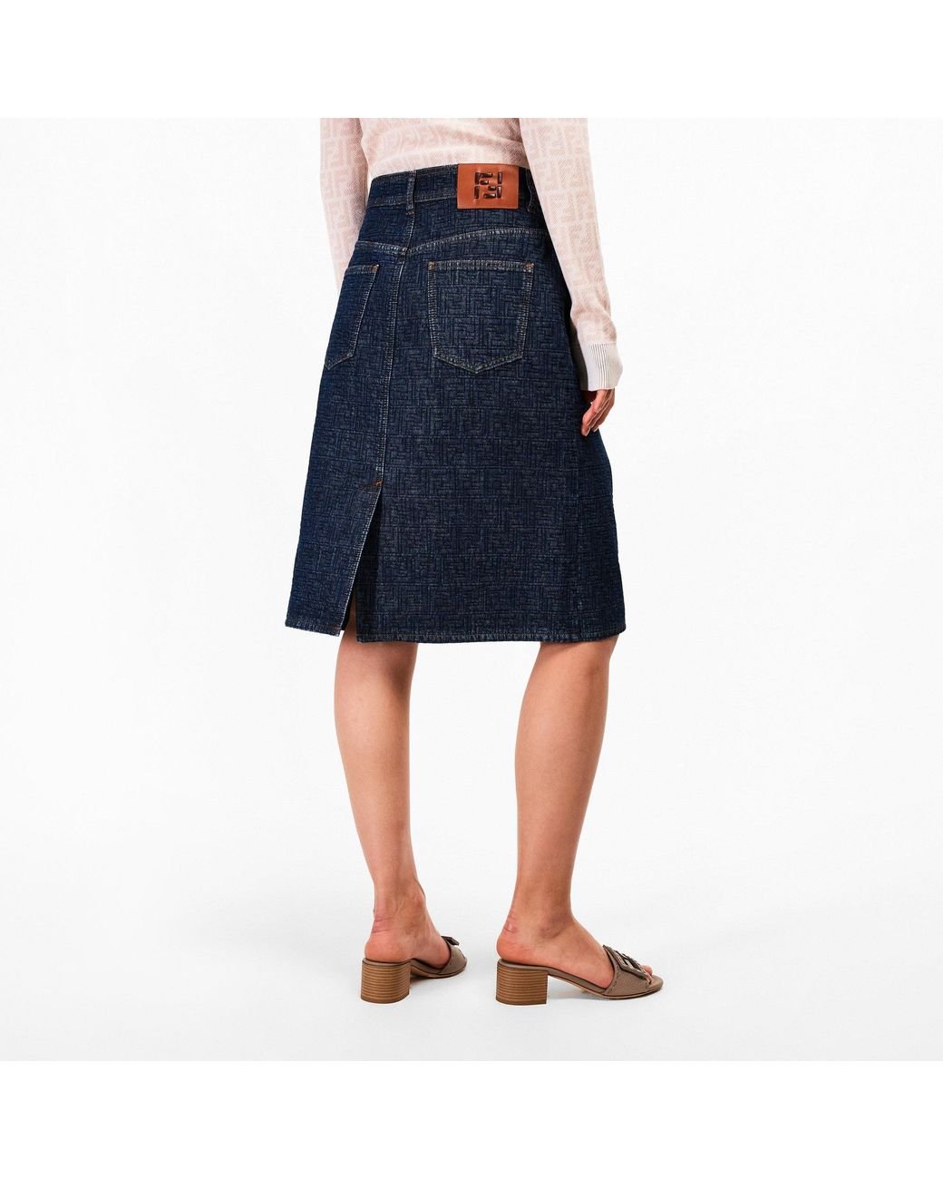 Fendi Blue Ff Denim Skirt Ld62